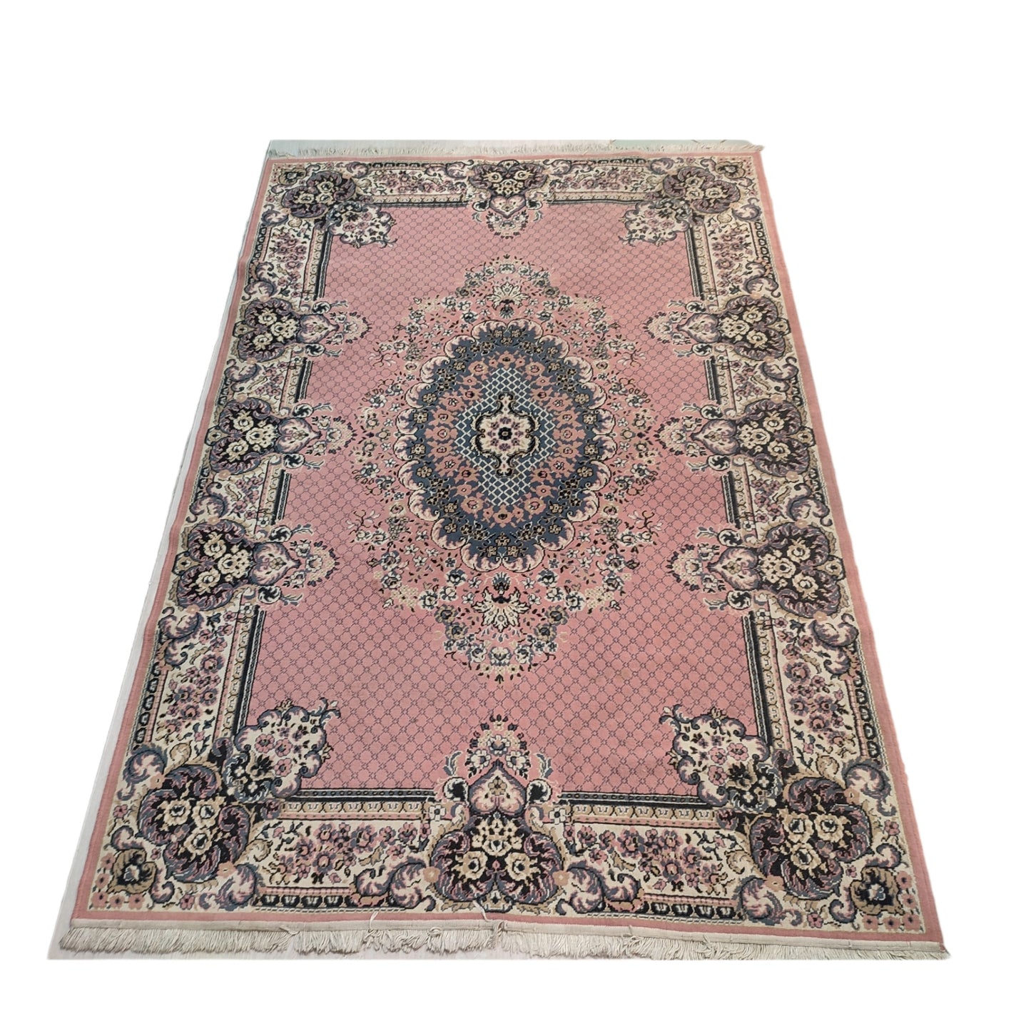 56399 Tappeto in fibra naturale rosa con decorazioni a motivo floreale