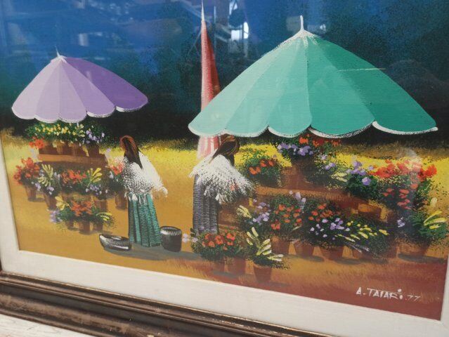 36968 Quadro olio su tela Tatari Abdul Rahem, 'Donne con fiori'