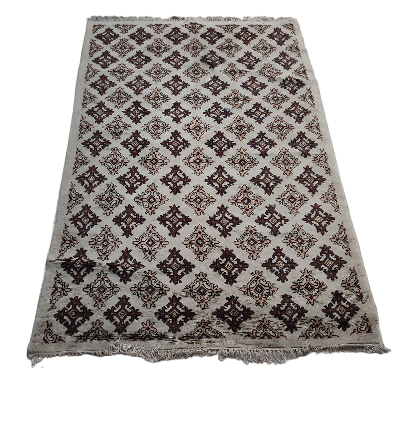 67937 Tappeto tunisino in lana con decorazione a motivo geometrico sui toni del beige