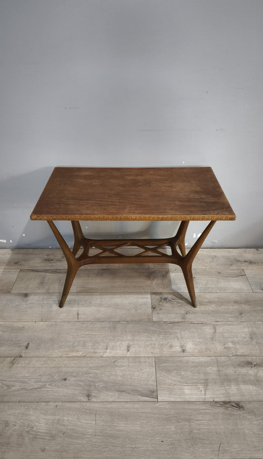 93442 Tavolino da salotto anni '50 in legno con piano rettangolare