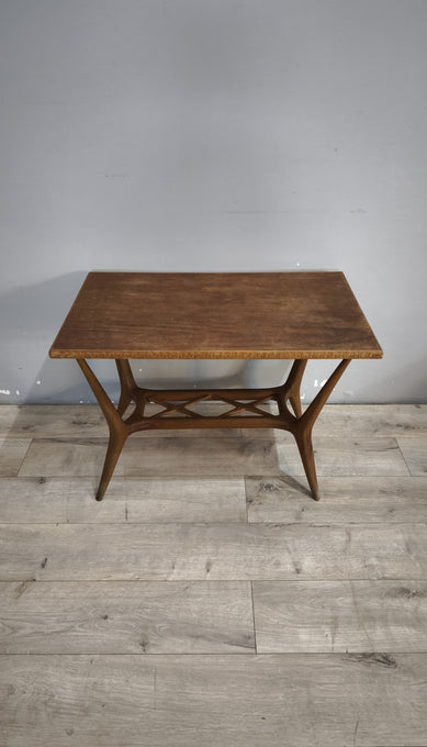 93442 Tavolino da salotto anni '50 in legno con piano rettangolare