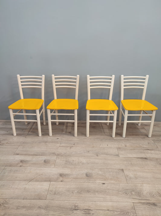 61047 Set n 4 sedie bianche con seduta gialla