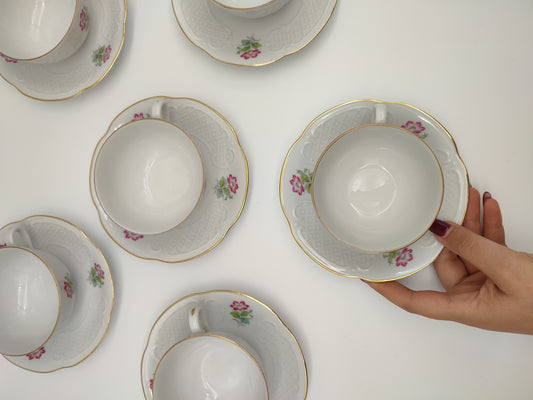 61059 Set n 6 tazze da tè con piattino in ceramica Ginori con decoro floreale