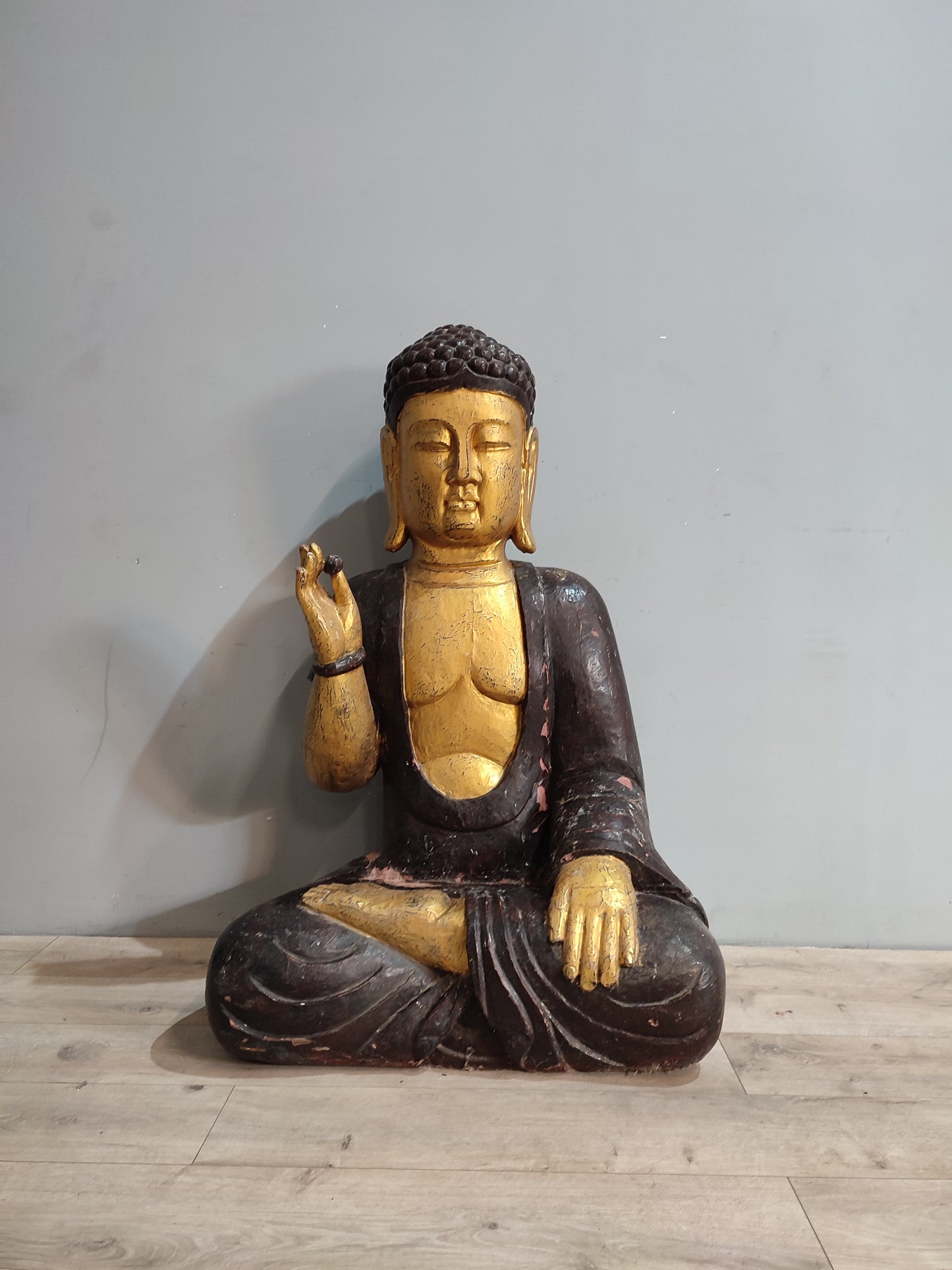 43256 Grande scultura buddha in legno dipianto