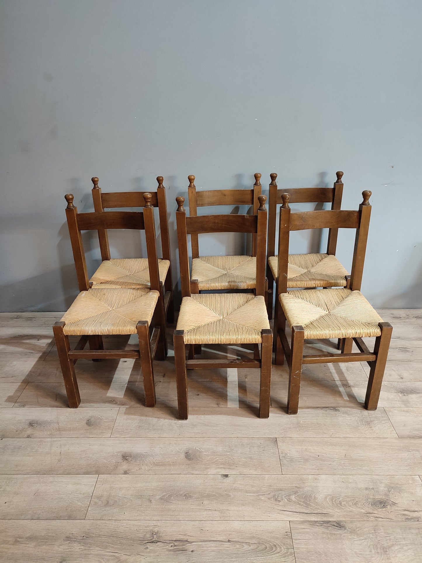 66847 set n 6 sedie in legno con seduta in paglia