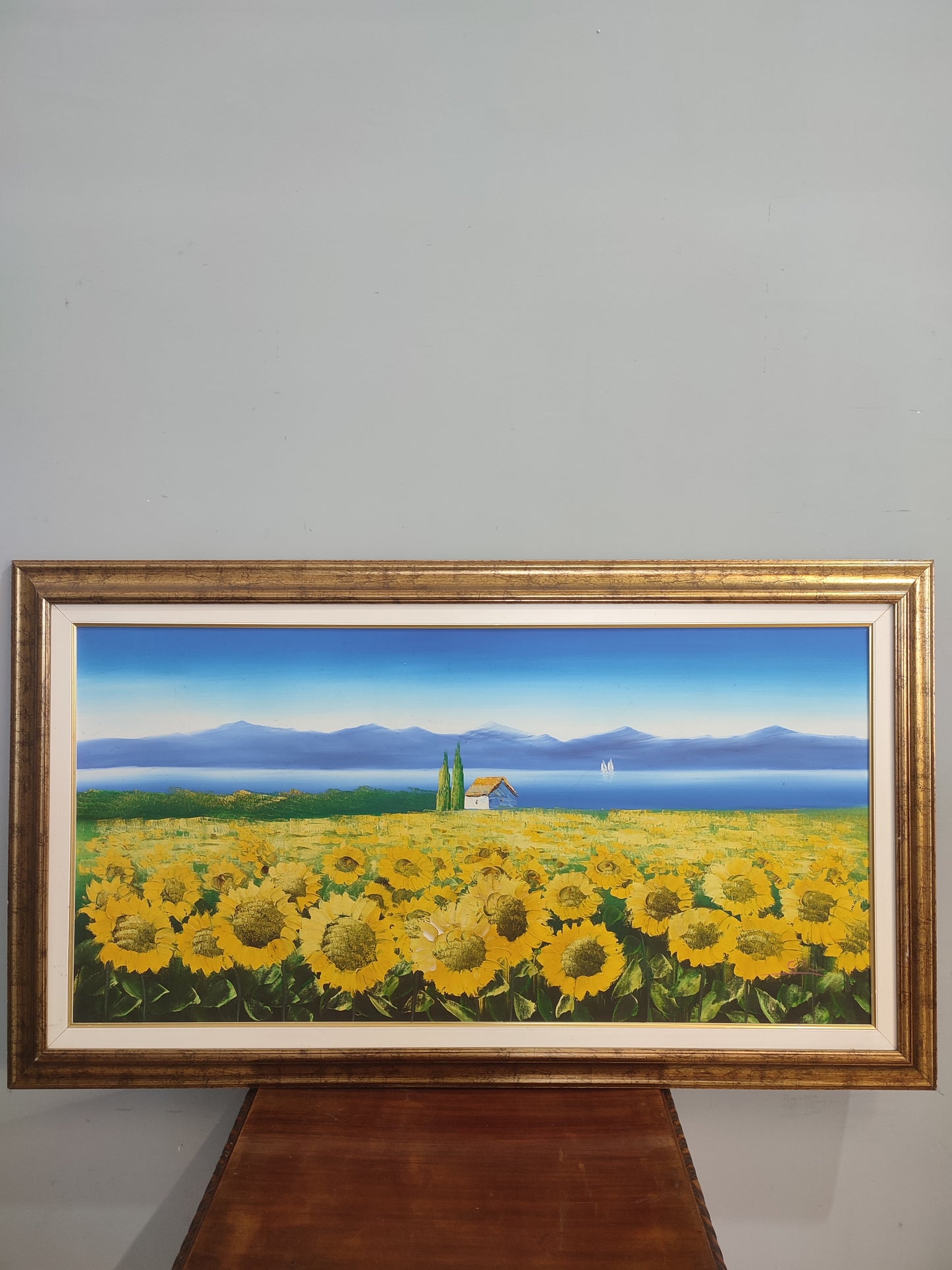 72558 Quadro girasoli con cornice oro