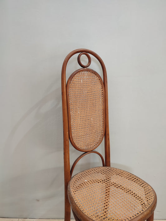 73802 Sedia in legno e paglia di Vienna con schienale alto Gebruder Thonet