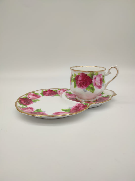 70822 Tazzina da tè con piattino da biscotti in ceramica Royal Albert Old English Rose