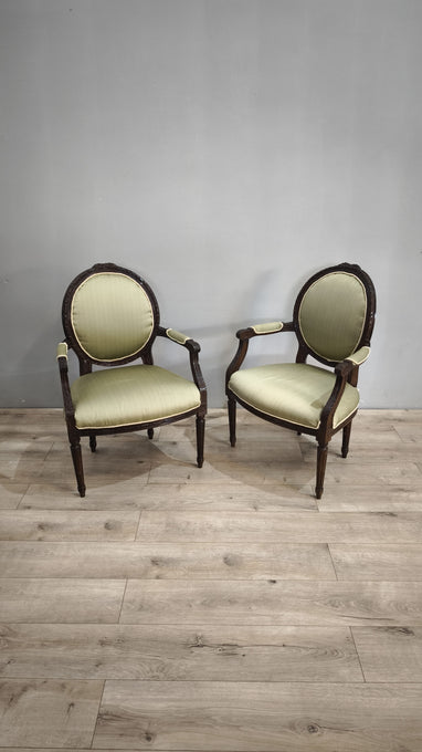 79360 Coppia di poltroncine in legno e tessuto verde
