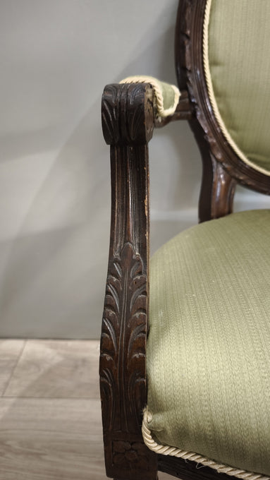 79360 Coppia di poltroncine in legno e tessuto verde