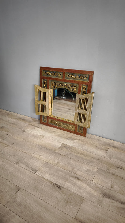 79364 Specchio in legno etnico con cornice a finestrella