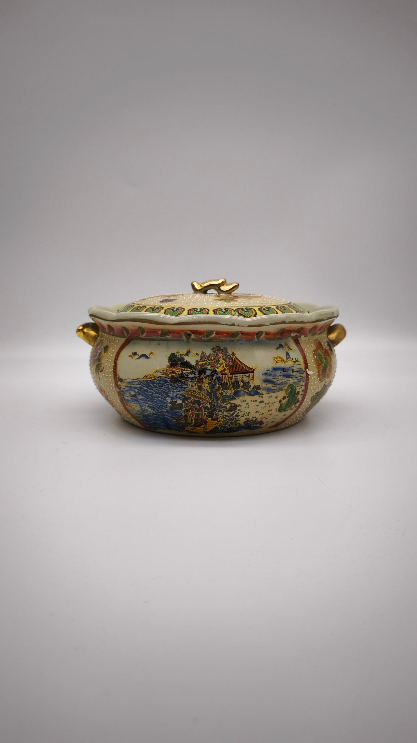 79485 Centrotavola in ceramica Golden Satsuma con coperchio