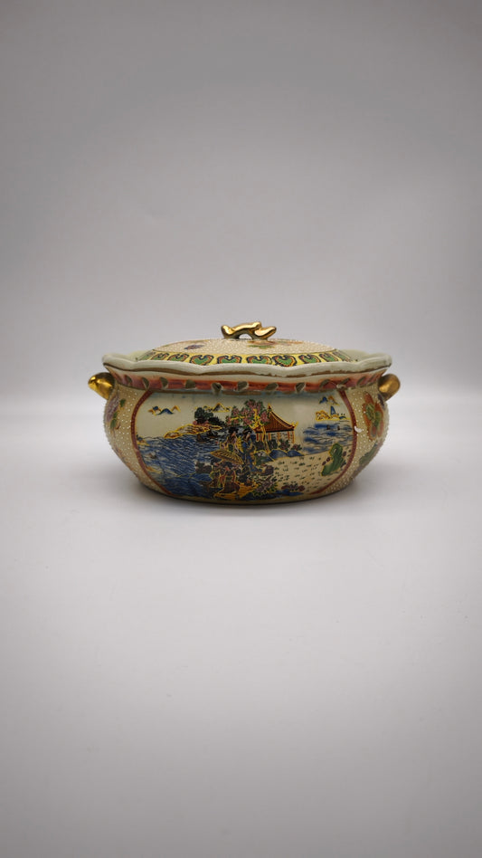 79485 Centrotavola in ceramica Golden Satsuma con coperchio