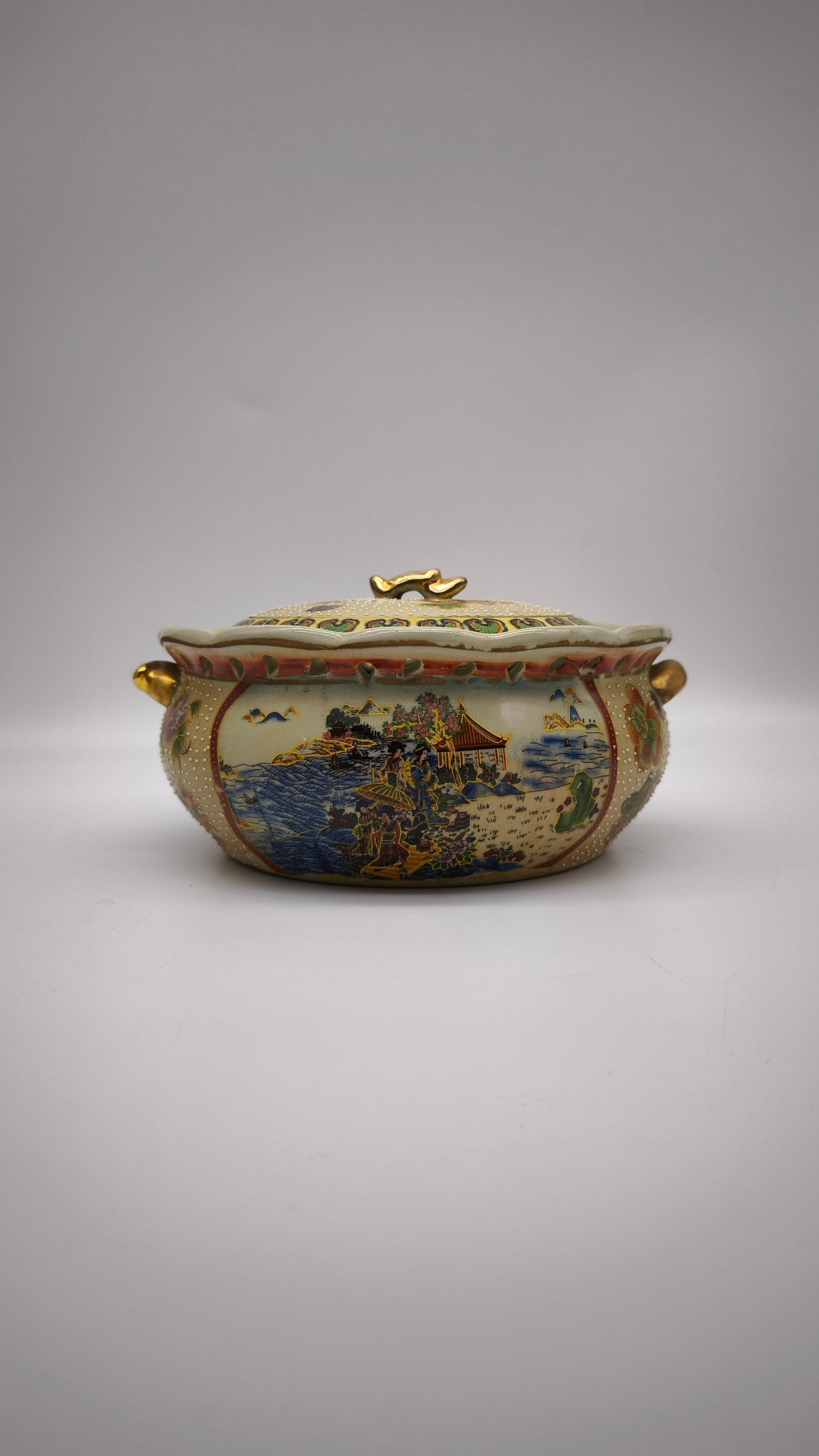 79485 Centrotavola in ceramica Golden Satsuma con coperchio