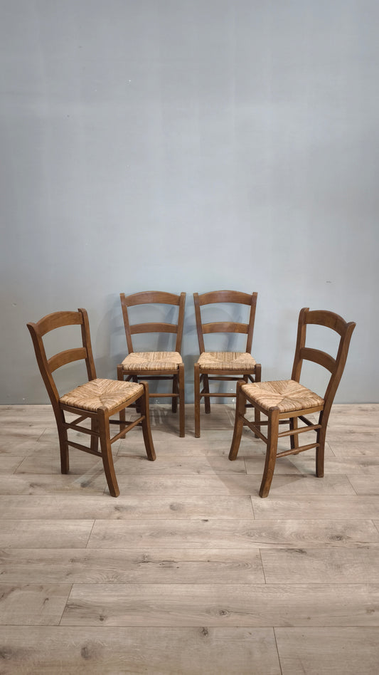 79713 Set n 4 sedie in legno con seduta in paglia