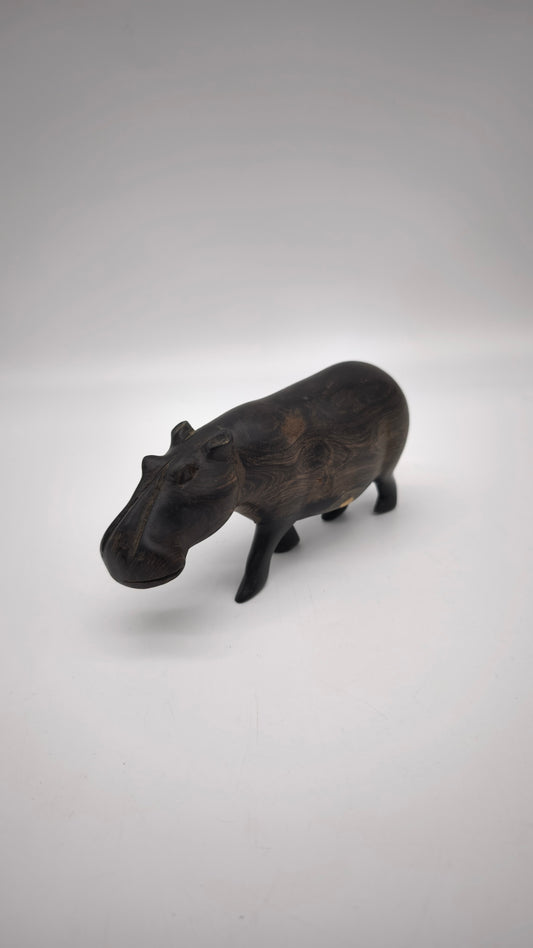 80550 Statuina ippopotamo intagliata in legno di ebano