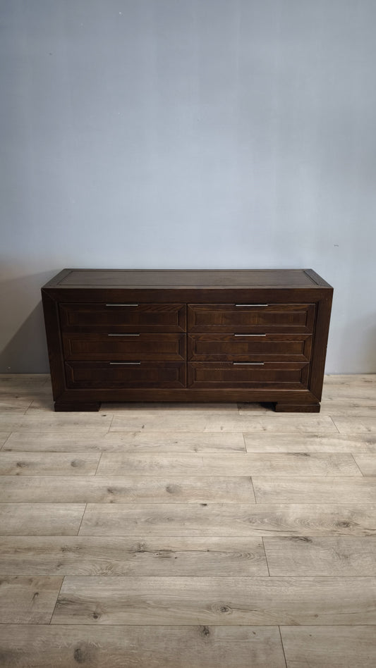80908 Cassettiera bassa in legno scuro con sei cassetti