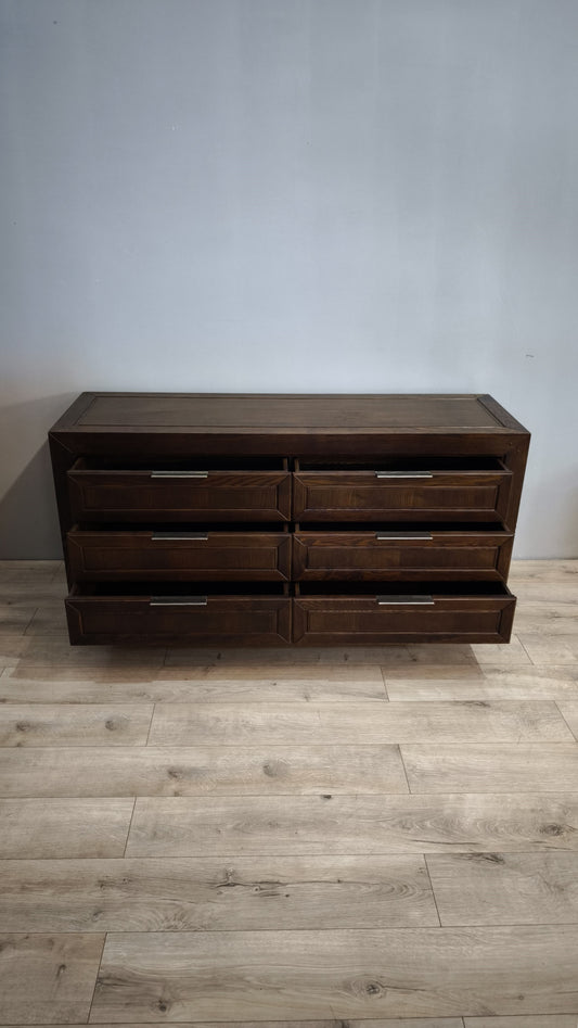 80908 Cassettiera bassa in legno scuro con sei cassetti