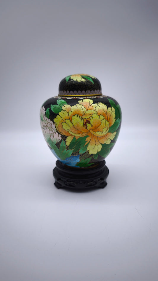 81612 Potiche cloisonné con base in legno nero
