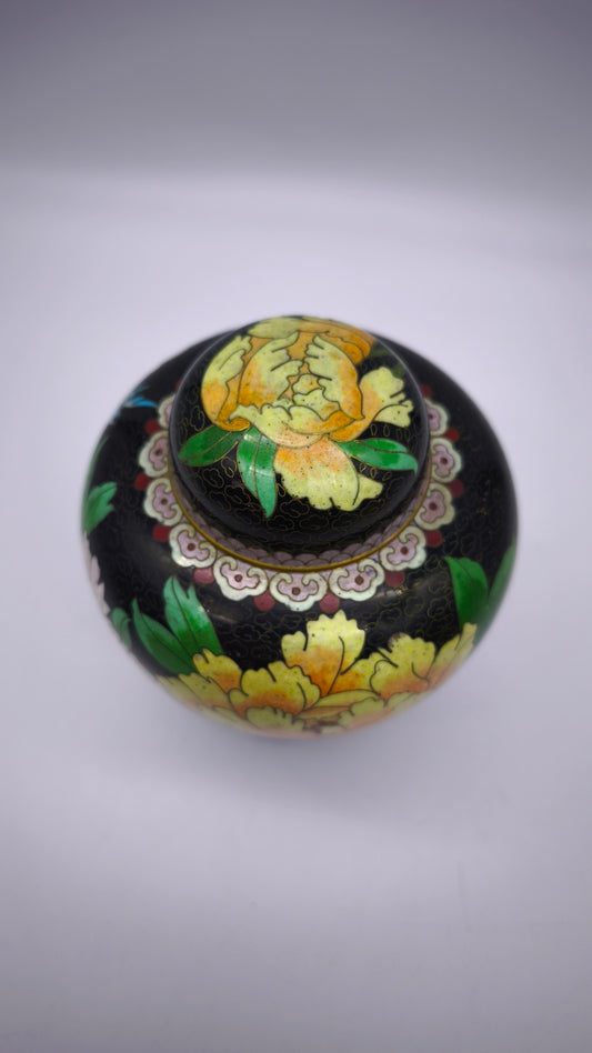 81612 Potiche cloisonné con base in legno nero