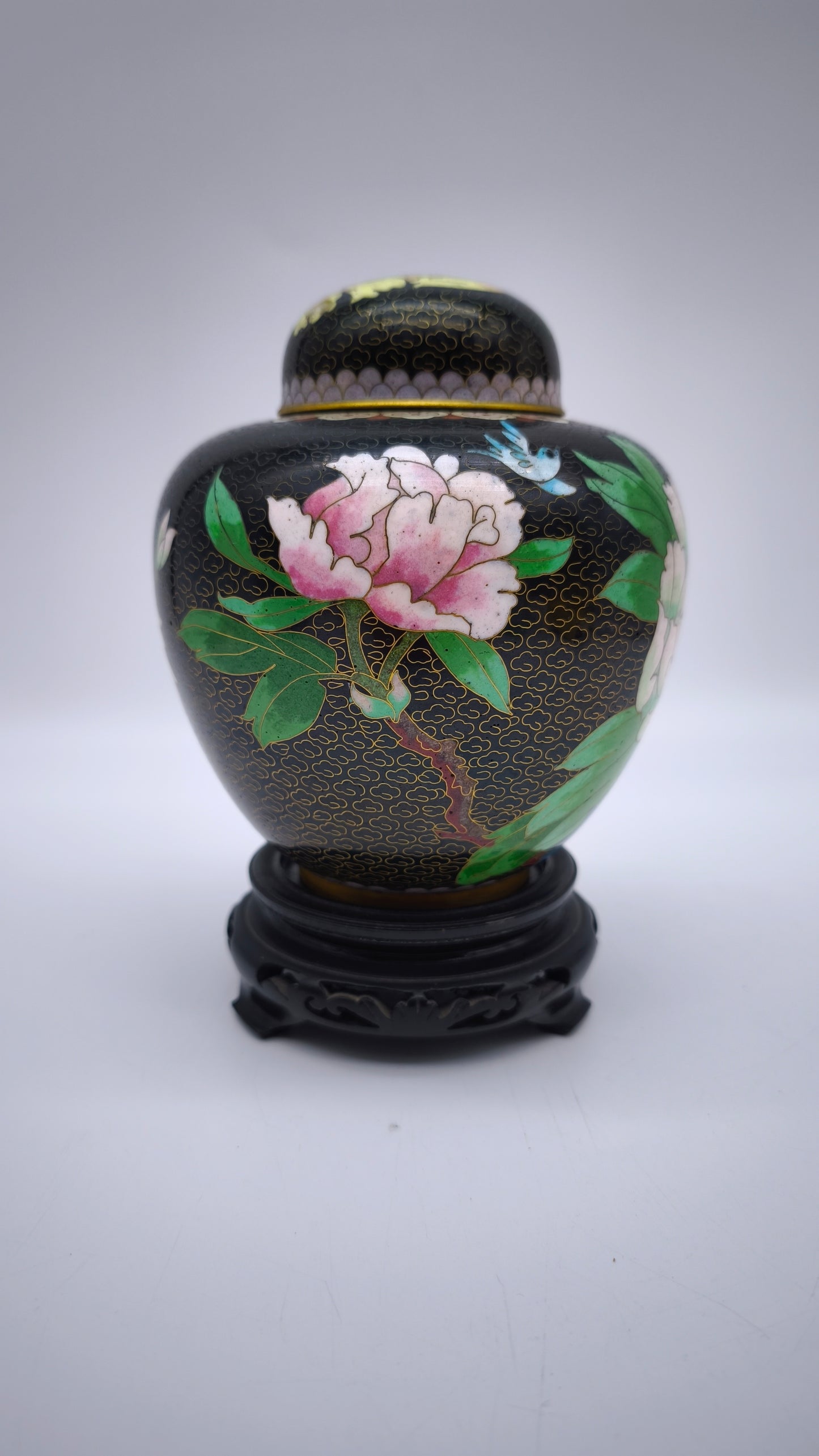 81612 Potiche cloisonné con base in legno nero
