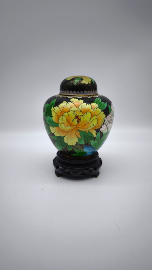 81612-2 Potiche cloisonné con base in legno nero