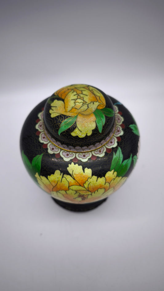 81612-2 Potiche cloisonné con base in legno nero