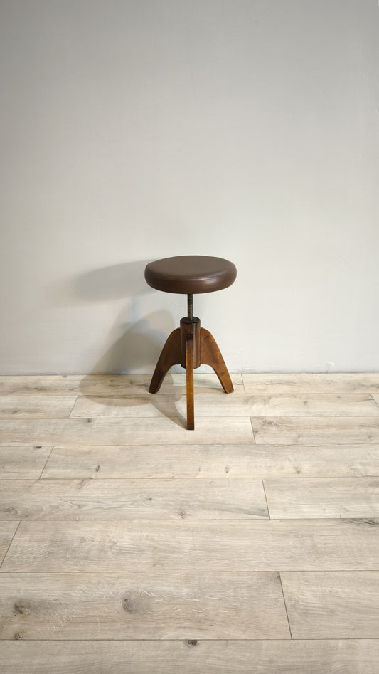 81817 Sgabello da pianoforte con base in legno e seduta in similpelle marrone