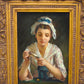 81841 Quadro dipinto a olio con cornice dorata lavorata