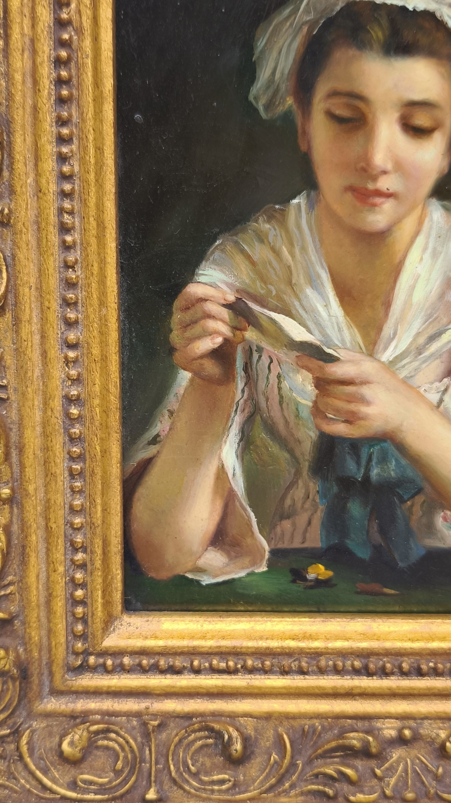 81841 Quadro dipinto a olio con cornice dorata lavorata