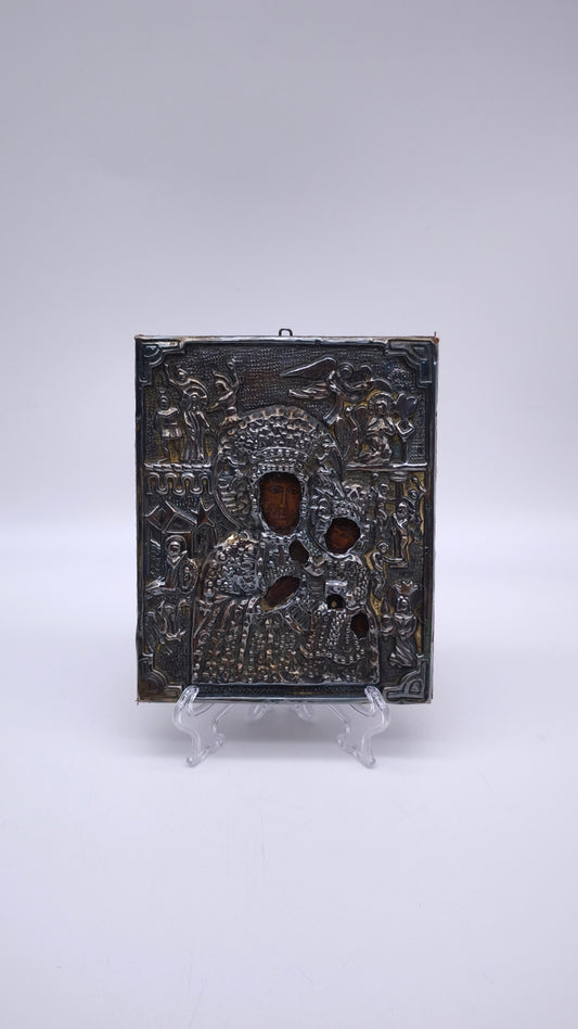 81997 Icona sacra in lastra di metallo argentata battuto a mano