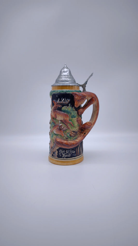 82357 Boccale da birra in terracotta con coperchio in metallo