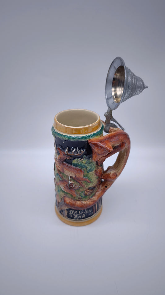 82357 Boccale da birra in terracotta con coperchio in metallo