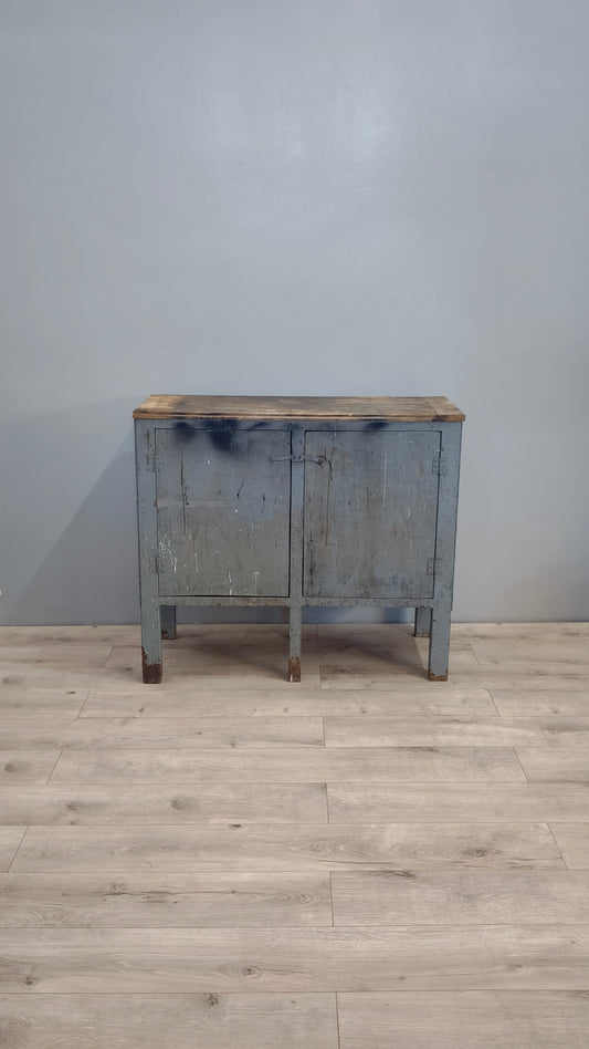 82474 Credenza da lavoro in ferro con piano in legno