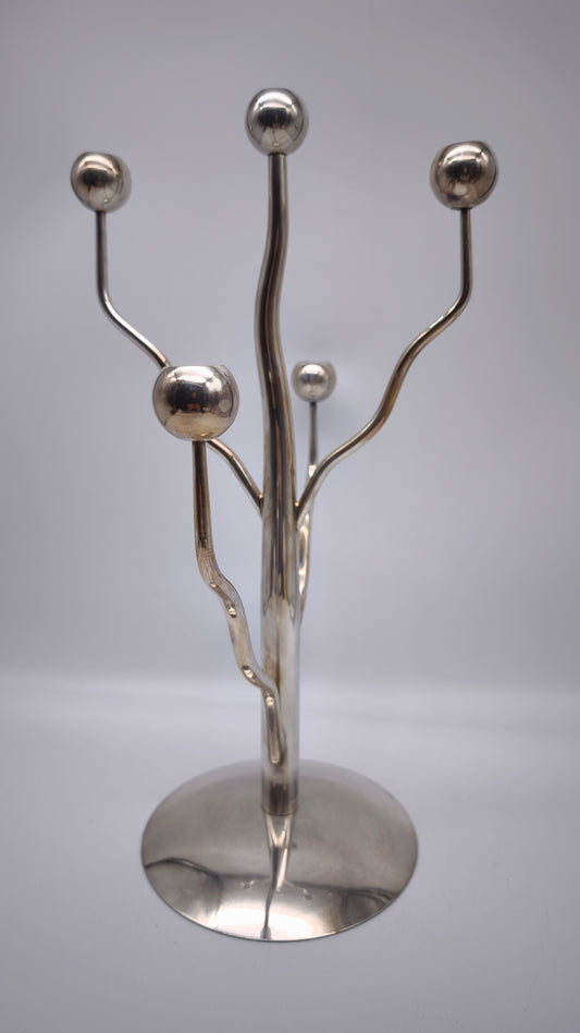 82607 Candelabro in metallo argentato Mesa Italy, anni '80