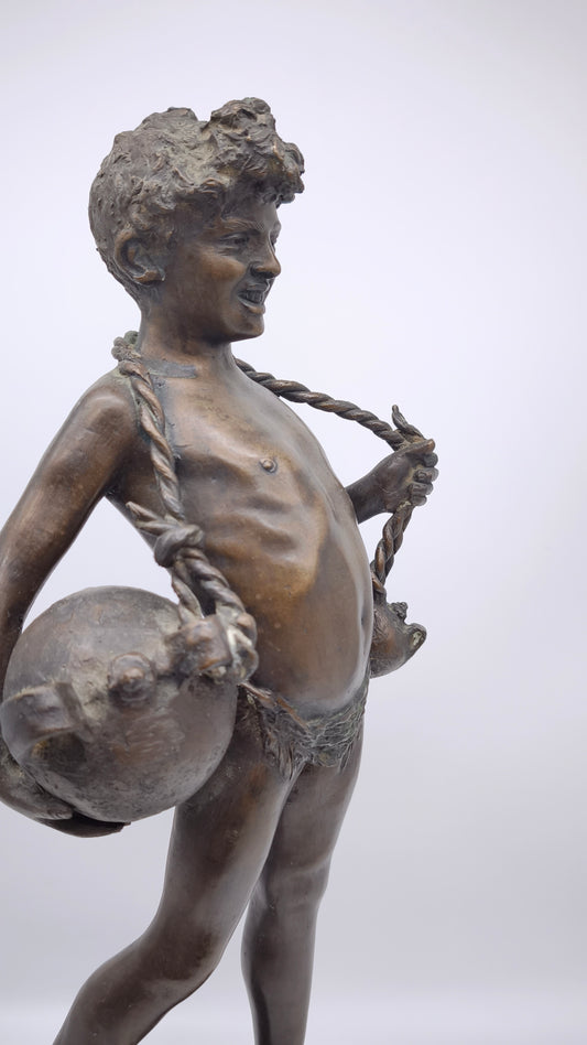 81458 Statua acquaiolo in bronzo su base in marmo firmata De Martino