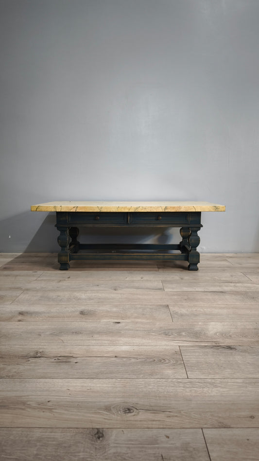 83310 Tavolo da salotto con base in legno e piano in finto marmo