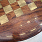 84211 Tavolino da gioco rotondo in legno di teak con scacchiera