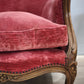84230 Coppia di poltroncine a pozzetto in tessuto color ciliegia