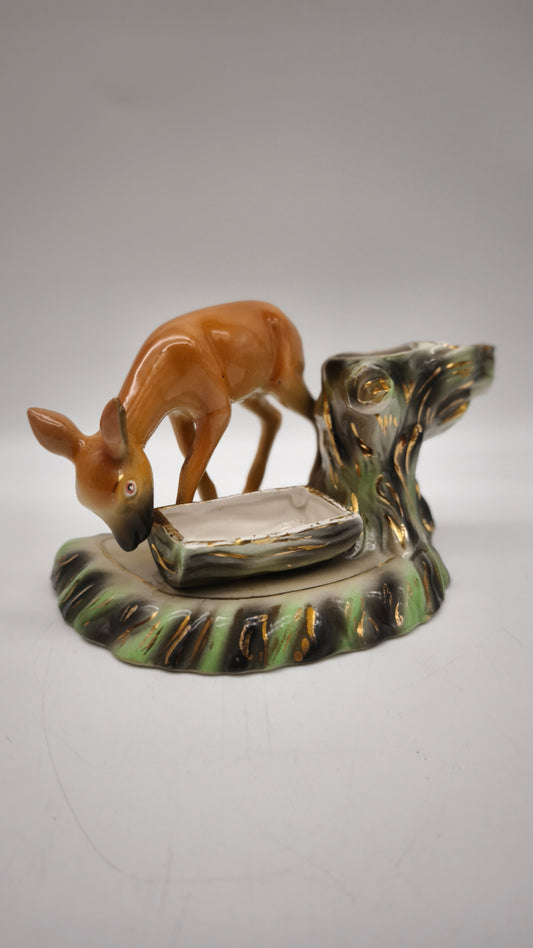84450 Vasetto in ceramica vintage con statuina cerbiatto