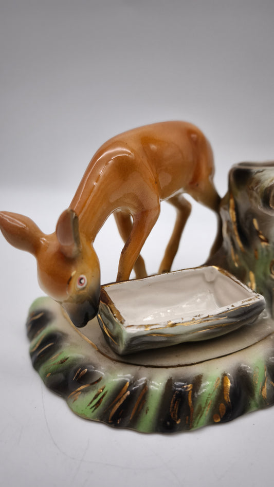 84450 Vasetto in ceramica vintage con statuina cerbiatto