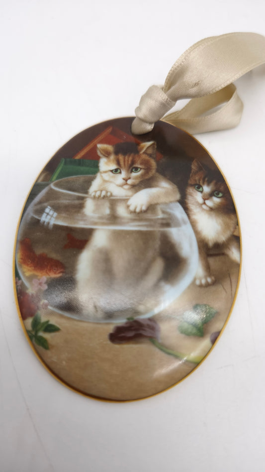 84471 Decorazione con gatti in ceramica Limoges