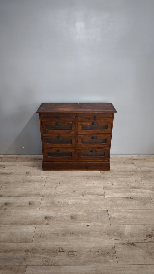 84619 Cassettiera bassa in legno con sei cassetti