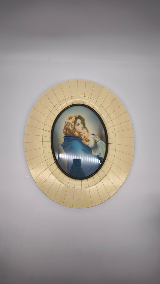 84148 Quadro ovale vintage Madonna con bambino