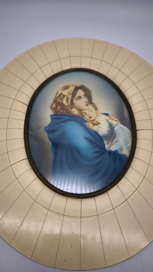84148 Quadro ovale vintage Madonna con bambino