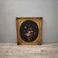 84741 Quadro dipinto con fiori e cornice in legno dorato lavorato