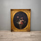 84741 Quadro dipinto con fiori e cornice in legno dorato lavorato