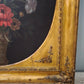 84741 Quadro dipinto con fiori e cornice in legno dorato lavorato