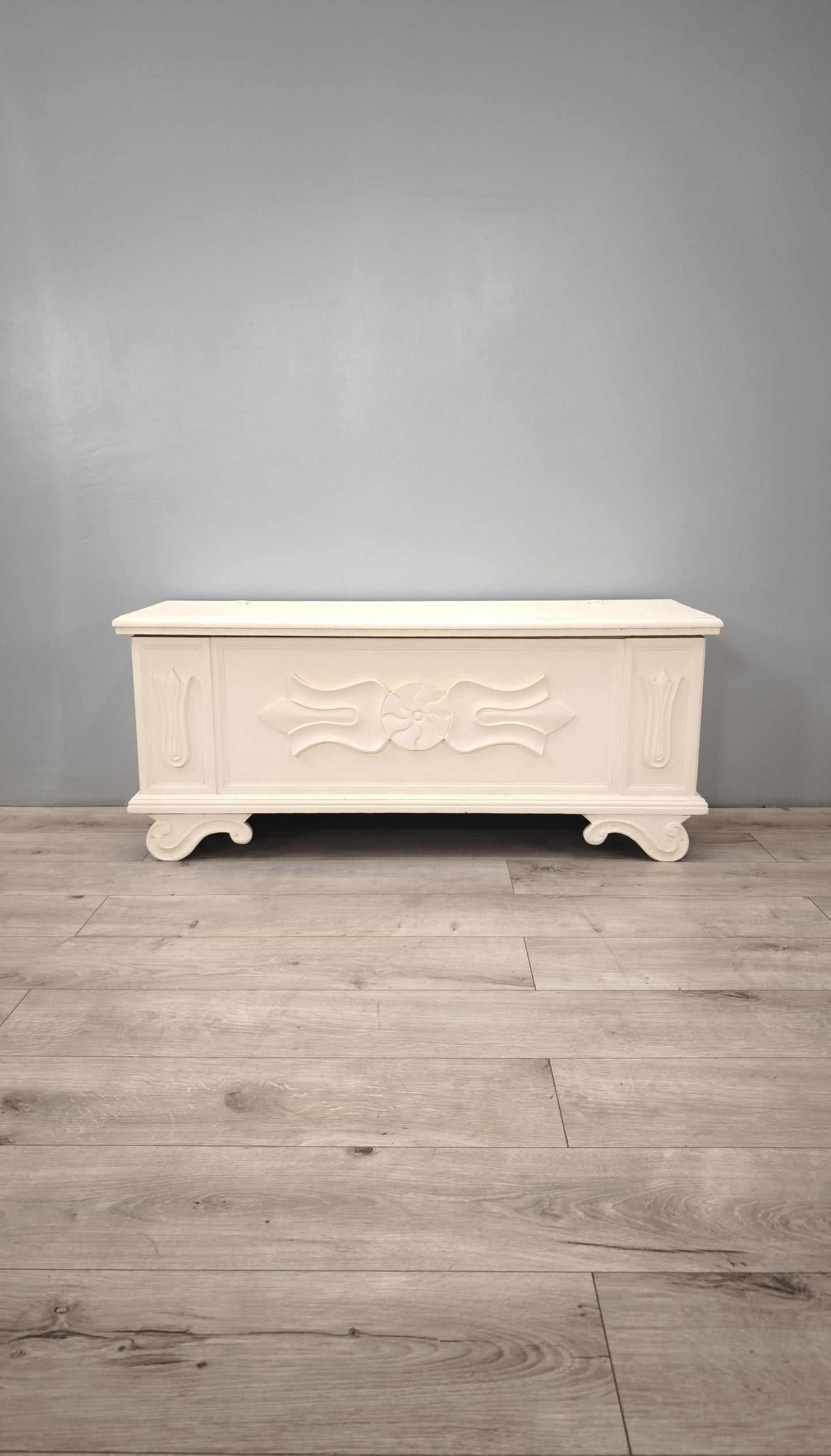 84848 Cassapanca in legno dipinta bianca