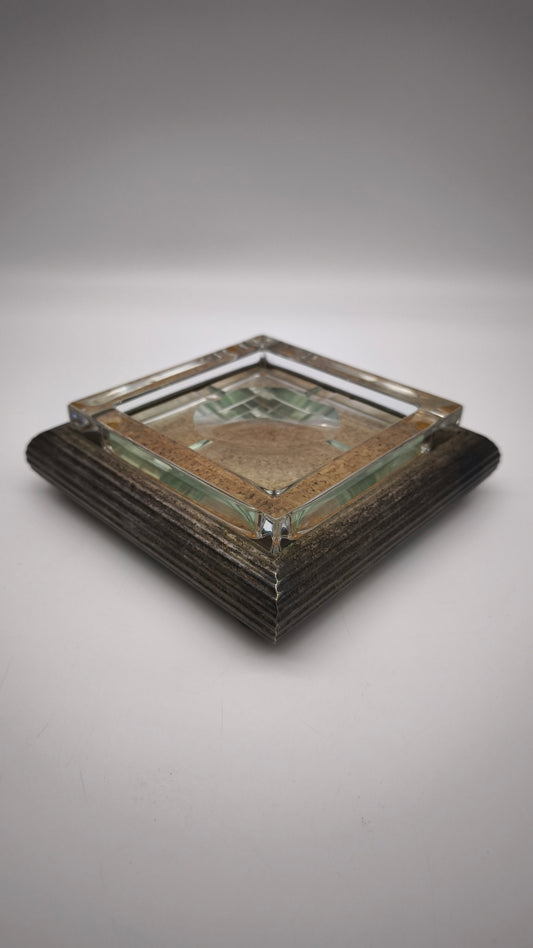 85214 Porta cenere in metallo, sughero e vetro